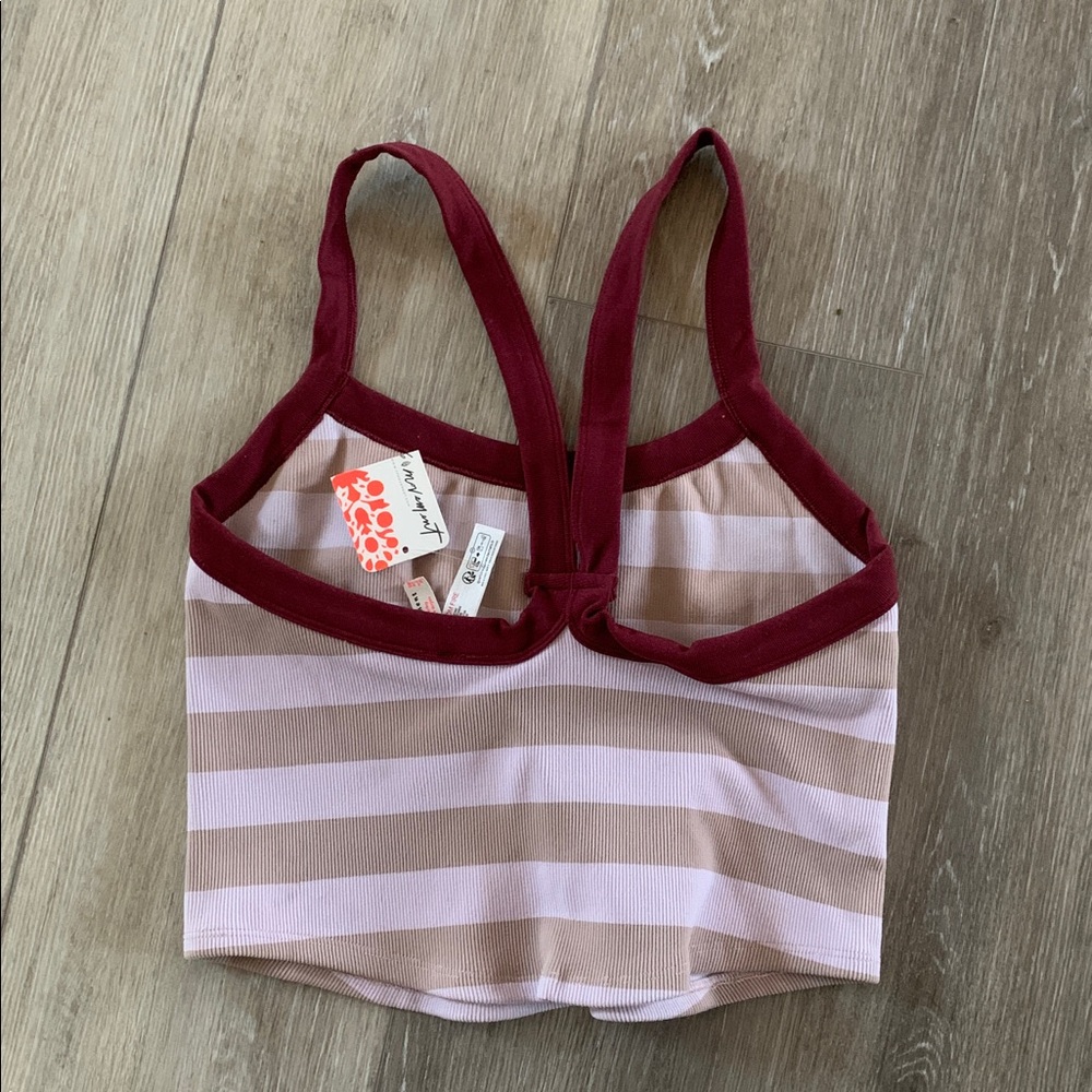 FP MOVEMENT All Clear Tank Cami NWT Striped Rose Quartz Burgundy Tan - Picture 7 of 8